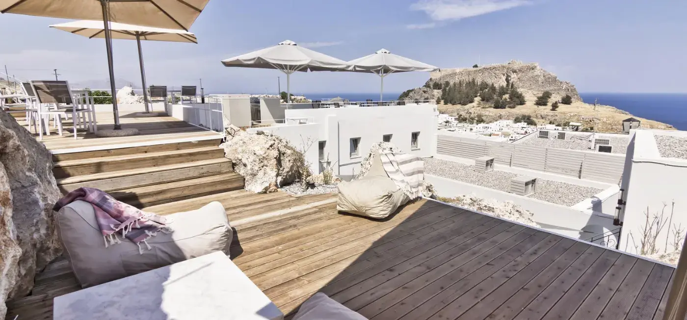 Terrace view of Lindos Comfy Suites Rhodes, Greece